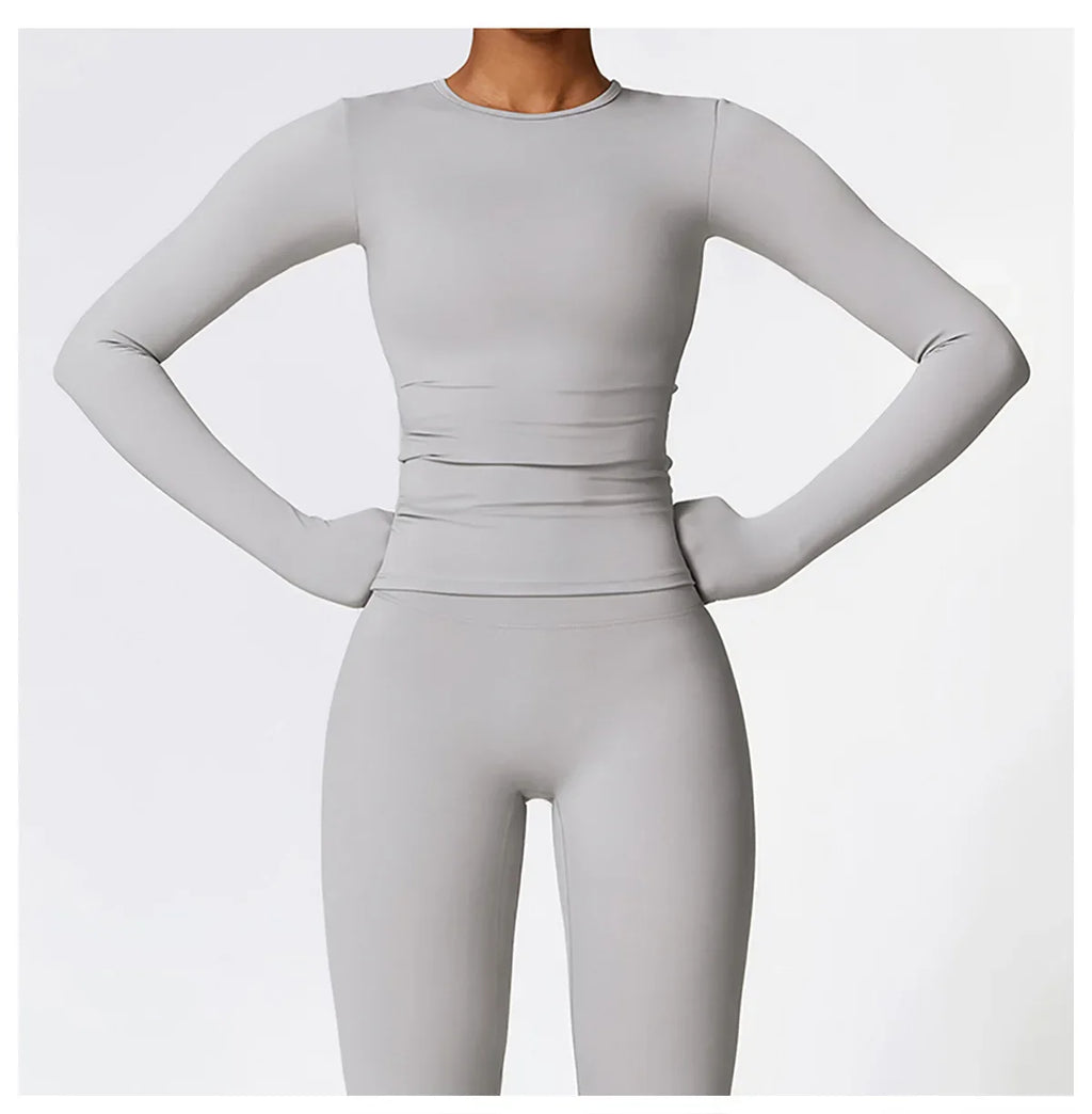 NCLAGEN Long Sleeve Workout Top Gym Pilates Clothes Women Active Wear Sports Shirt Elastic Fitness Yoga Clothing Running Shirts
